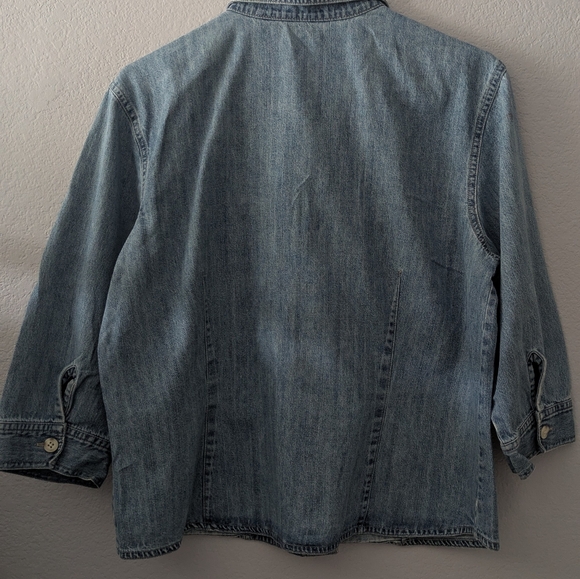 J JILL DENIM JEAN Denim Shirt Jacket Medium Wash Fitted - Picture 3 of 9